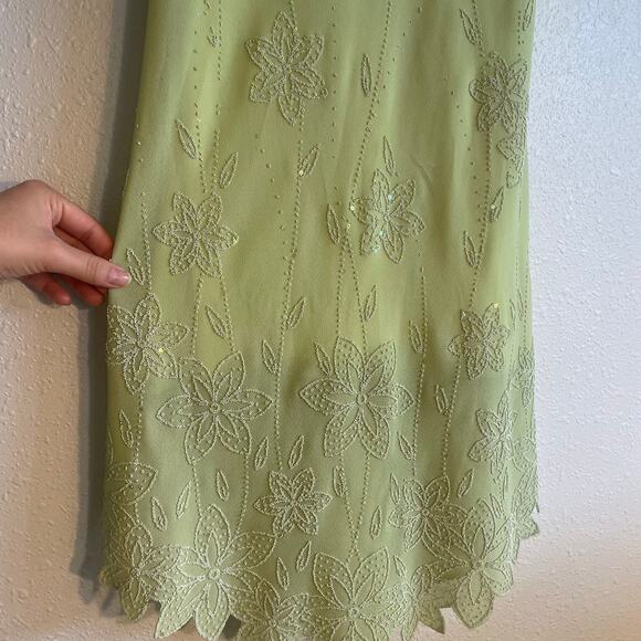 Amazing Vintage 90s Soft Green Tinker Bell Beaded Dress - Picture 4 of 7